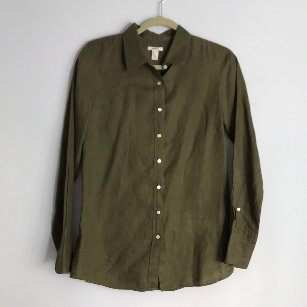 J. Crew Army Green Linen Button Down, 4